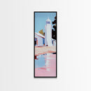 White Lighthouse, Nautical Art, Coastal Home Decor, Maritime Seascape, Soft Pastel Landscape, Relaxing Atmosphere, Framed Canvas Print