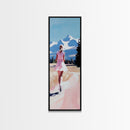 Mountain Runner, Pink Dress, Scenic Landscape Art, Framed Canvas Print, Minimalist Wall Art, Nature Lover, Bedroom Wall Art