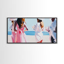 Beach Wedding Art, Elegant Women Painting, Soft Pastel Coastal Decor, Feminine Ocean Scene, Chic Minimalist Aesthetic, Canvas Print