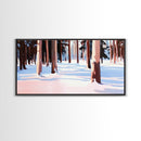 Winter Forest, Snowy, Tall Trees, Framed Canvas Print, Christmas Home Decor, Cozy Winter Art, Modern Minimalist Wall Art, Holiday Aesthetic