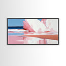 Ocean Wave, Pink Surf, Beach Reflection, Framed Canvas Print, Coastal Wall Art, Modern Minimalist Decor, Living Room Wall Art, Pastel Tones