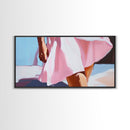 Flowing Summer Dress, Feminine Boho Art, Elegant Beach Print, Fashion Aesthetic Decor, Soft Pastel Painting, Bedroom Framed Canvas Print
