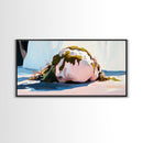 Mossy Rock on Beach, Nature Coastal Art, Earthy Seaside Print, Tranquil Zen Decor, Organic Minimalist Aesthetic, Living Room Canvas Print