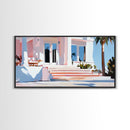 Palm Villa, Tropical House, Beach Home, Coastal Living, Pink Wall Art, Modern Architecture, Vacation House, Minimalist, Canvas Print