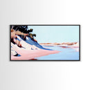 Sandy Riverbank, Minimalist Nature Art, Soft Pastel Landscape, Warm Earthy Print, Rustic Home Decor, Boho Wall Art, Framed Canvas Print
