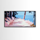 Sunlit Pathway, Serene Nature Art, Forest Trail Print, Pink Blue Landscape, Scenic Wall Decor, Calm Aesthetic Home, Framed Canvas Print