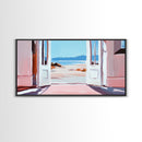 Open Door, Beach View, Coastal Escape, Minimalist Decor, Framed Canvas Print, Neutral Art, Living Room Wall Art, Boho Beach House Art