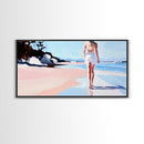 Walking Beach, Ocean View, Coastal Serenity, Tranquil Scene, Framed Canvas Print, Minimalist Decor, Boho Art, Bedroom Wall Art