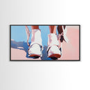 White Cowboy Boots, Western Fashion, Feminine Cowgirl Art, Stylish Wall Decor, Framed Canvas Print, Pink and Blue Aesthetic