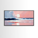 Tranquil Beach, Soft Tones, Framed Canvas Print, Pastel Seascape, Serene Wall Art, Calming Bedroom Decor, Ocean Painting