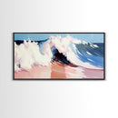 Tidal Wave, Beach Art, Framed Canvas Print, Surfer Decor, Minimalist Coastal Aesthetic, Pastel Ocean Scene, Living Room Wall Art