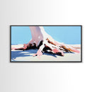 Tree, Root, Beach, Framed Canvas Print, Coastal Wall Art, Nature Inspired, Minimalist Art, Tranquil Home Decor, Pastel Painting
