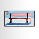 Park Bench, Peaceful Moment, Minimalist Art, Living Room Wall Art, Pastel Landscape, Framed Canvas Print, Impressionist Style, Soft Blue Pink