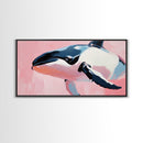 Whale, Ocean Beauty, Nautical Wall Art, Coastal Decor, Living Room Statement, Framed Canvas Print, Pastel Marine Life, Soft Pink Blue Tones