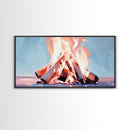 Bonfire, Evening Flames, Warm Wall Art, Fall Aesthetic, Cozy Cabin Decor, Minimalist Nature Art, Framed Canvas Print, Gift Idea