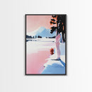 Sunset Lake, Mountain Reflection, Dreamy Landscape, Pastel Art, Framed Canvas Print, Living Room Wall Art, Romantic Nature Scene
