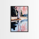 Water, Trees, Pink, Reflection, Framed Canvas Print, Dreamy Nature Artwork, Modern Home Decor, Bedroom Wall Art, Relaxing Lake Scene