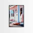 Coastal Cottage Porch, Beach House Art, Nautical Home Print, Framed Canvas Print, Serene Summer Aesthetic, Relaxing Living Room Wall Art