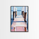 Seaside Pier View, Minimalist Coastal Painting, Tranquil Ocean Scene, Framed Canvas Print, Nautical Wall Decor, Beach House Art, Serene Living Room Art