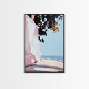 Seaside Shade, Coastal Rock Art, Oceanfront Painting, Framed Canvas Print, Minimalist Beach Decor, Tranquil Landscape Wall Art