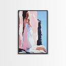 Woman, White Dress, Desert, Framed Canvas Print, Feminine Wall Art, Boho Aesthetic, Wanderlust Decor, Bedroom Wall Art, Travel Art
