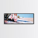 Pink Flowers, Framed Canvas Print, Floral Wall Art, Desert Artwork, Boho Aesthetic, Modern Home Decor, Bedroom Art, Nature Painting