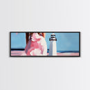 Lighthouse, Coastal, Dreamy, Framed Canvas Print, Nautical Wall Art, Summer Vibes, Living Room Art, Pastel Home Decor, Minimalist Style