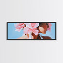Floral Woman, Feminine Beauty, Elegant Portrait, Boho Canvas Print, Bedroom Wall Art, Modern Aesthetic, Pastel Pink Home Decor