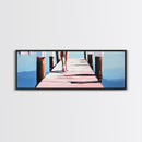 Walking on Dock, Waterfront Scene, Coastal Style, Framed Canvas Print, Minimalist Wall Art, Nautical Decor, Light and Airy Art