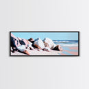 Ocean Rockscape, Tranquil Shoreline, Serene Nature Print, Coastal Art, Neutral Tones, Living Room Wall Decor, Framed Canvas Print