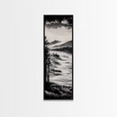 Misty Mountain Coast, Black and White Landscape Art, Modern Wall Decor, Framed Canvas Print, Minimalist Nature Art, Bedroom Wall Art