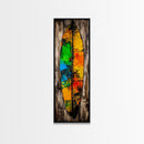 Rustic Surfboard, Abstract Art, Beach House Decor, Framed Canvas Print, Boho Wall Art, Coastal Living Room Artwork, Vibrant Painting