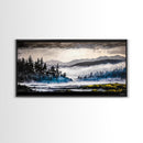 Misty Forest, Foggy Mountains, Tranquil Nature, Framed Canvas Print, Nordic Wall Art, Living Room Decor, Large Landscape, Moody Home Art