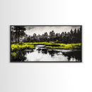 River Reflection, Minimalist Nature Art, Framed Canvas Print, Black and White Landscape, Modern Wall Decor, Office Wall Art