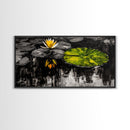 Lotus Pond, Serenity, Zen, Framed Canvas Print, Black and White Nature Art, Japanese Water Lily Decor, Minimalist Meditation Wall Art