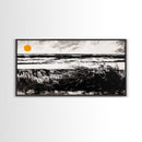 Coastal, Minimalist, Black and White, Framed Canvas Print, Ocean Sunset Wall Art, Beach House Decor, Nautical Artwork, Serene Seascape
