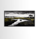 Marshland Scene, Serene Landscape, Black and White Nature Art, Modern Decor, Misty Grasslands, Living Room Artwork, Framed Canvas Print