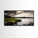 Marshland, Moody Sky, Lakeside View, Canvas Print, Nature Photography, Living Room Wall Art, Rustic Landscape, Neutral Tones Decor