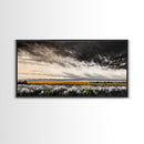 Open Field, Dramatic Sky, Autumn Horizon, Framed Canvas Print, Fall Landscape, Neutral Home Decor, Entryway Art, Rustic Wall Art