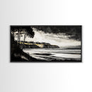 Black White, Coastal Cliffs, Seascape, Large Canvas Print, Ocean Wall Art, Modern Landscape, Minimalist Painting, Nautical Home Decor