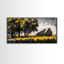 Rustic Barn, Country Wall Art, Western Farmhouse Decor, Black and White Art, Nature Landscape, Living Room Wall Art, Framed Canvas Print