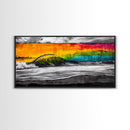 Colorful Wave, Tropical Sunset, Surf Art, Canvas Print, Beach Wall Art, Coastal Decor, Vibrant Ocean Painting, Framed Canvas Print, Large Wall Art