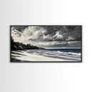 Moody Seascape, Stormy Ocean, Dramatic Sky, Beach Wall Art, Black and White Coastal Decor, Framed Canvas Print, Large Landscape Art