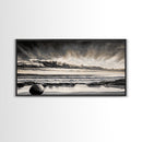 Moody Beach, Black White, Ocean Sunset, Canvas Print, Dramatic Seascape, Coastal Wall Art, Relaxing Home Decor, Living Room Artwork