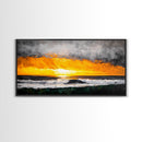 Ocean Sunset, Dramatic Clouds, Beach Waves, Framed Canvas Print, Coastal Wall Art, Living Room Art, Large Wall Decor