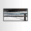 Stormy Beach Scene, Moody Ocean Painting, Coastal Wall Art, Dark Seascape Print, Framed Canvas Print, Dramatic Home Decor