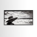 Woman at Beach, Black and White Wall Art, Minimalist Canvas Print, Modern Coastal Decor, Ocean View Art, Living Room Wall Art