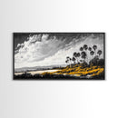 Tropical Beach, Palm Trees, Black and White, Coastal Art, Modern Minimalist, Framed Canvas Print, Beach House Decor, Nature Wall Art