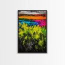 Colorful Prairie, Abstract Fields, Bright Wildflowers, Framed Canvas Print, Vibrant Wall Art, Boho Home Decor, Living Room Statement