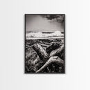 Ocean Waves, Stormy Sky, Framed Canvas Print, Coastal Wall Art, Black and White Seascape, Beach House Decor, Nautical Art, Modern Style
